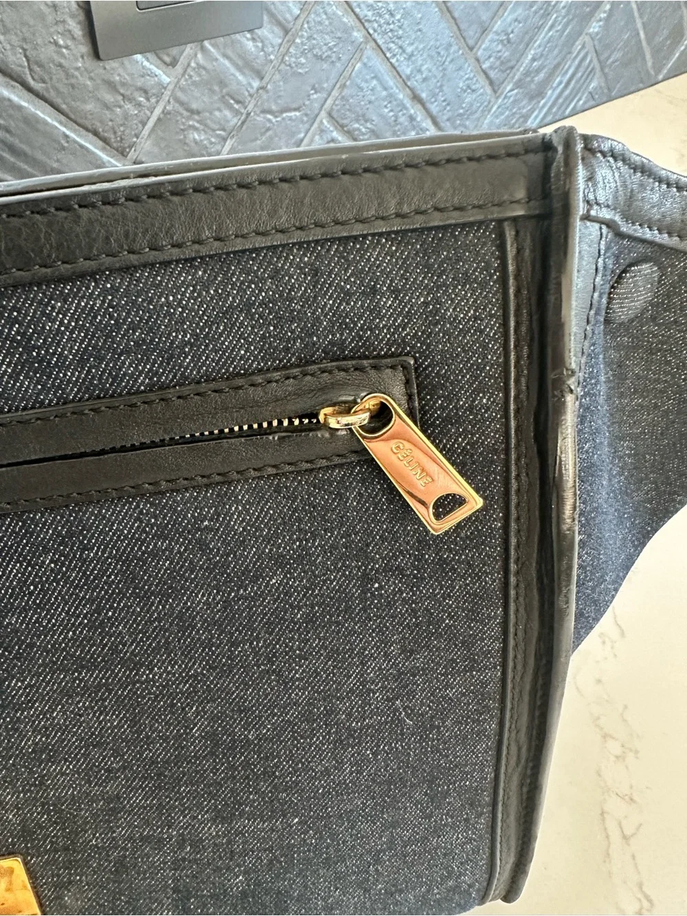 Celine Denim & Leather Trapeze Bag | Rare Vintage Chic - Picture 7 of 16